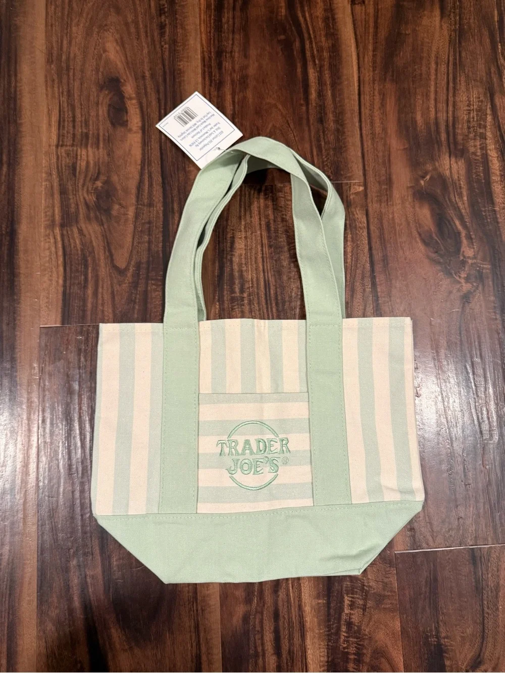 Trader Joe’s Mint Green Striped Canvas Mini Tote Bag